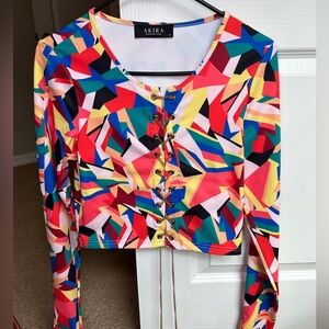 AKIRA MULTICOLOR LACE UP BLOUSE - NEW WITH TAG!!